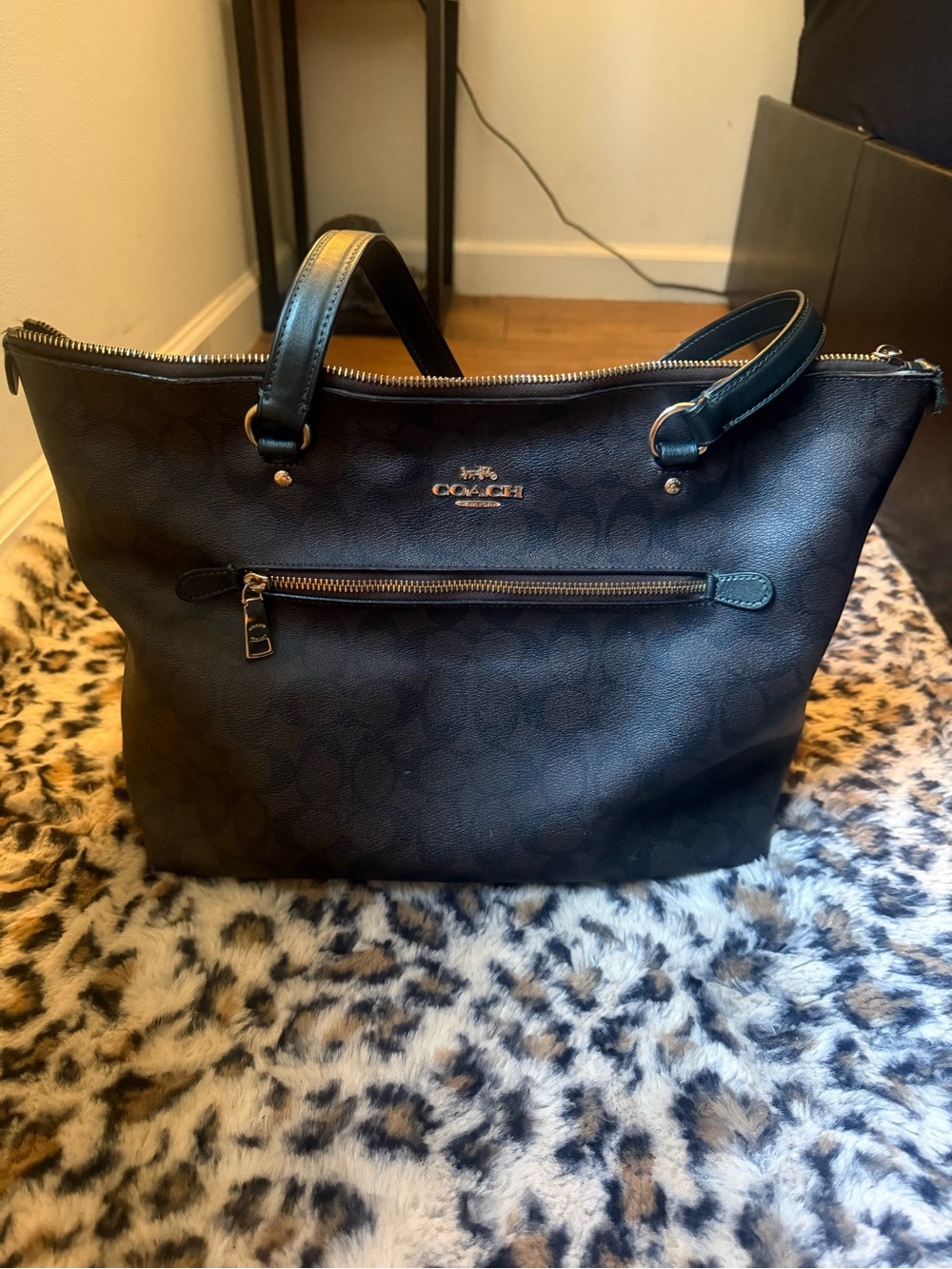Coach Black Signature Canvas Tote with Front Zip